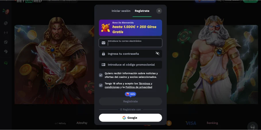 Registrarse en BetOnRed Registrarse en BetOnRed